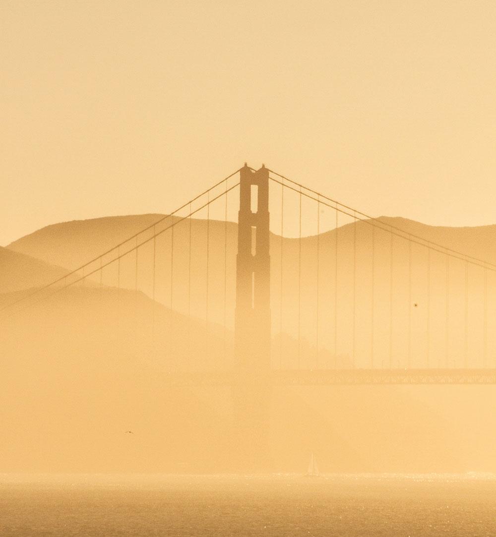 The Golden Gate Bridge veiled in mist